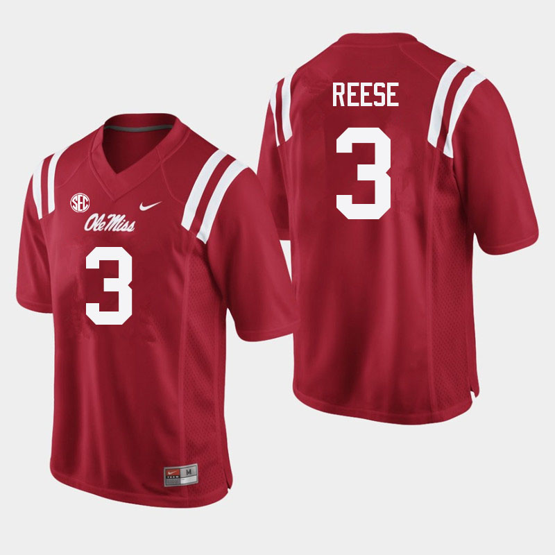 Men #3 Otis Reese Ole Miss Rebels College Football Jerseys Sale-Red